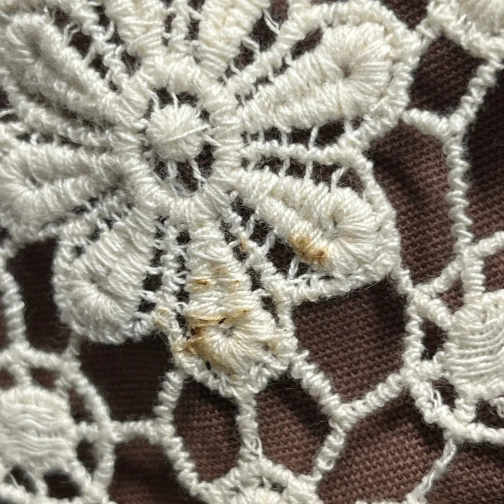VTG Y2K Claire's Backpack Women Brown White Floral Crochet Boho Faux Leather Bag